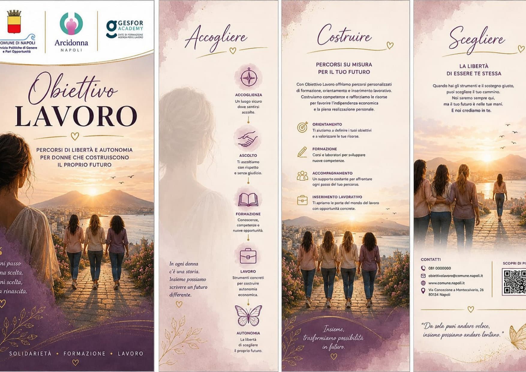 Brochure di Obiettivo Lavoro: percorsi di libertà e autonomia per donne che costruiscono il proprio futuro